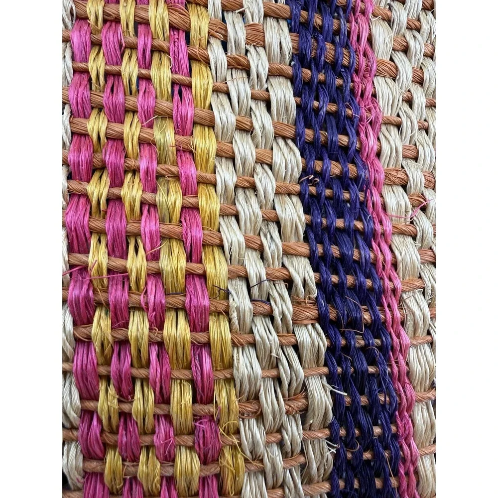 Handwoven Natural Fiber Tote Bag Multicolor Boho Market Shopper X Large EUC‎